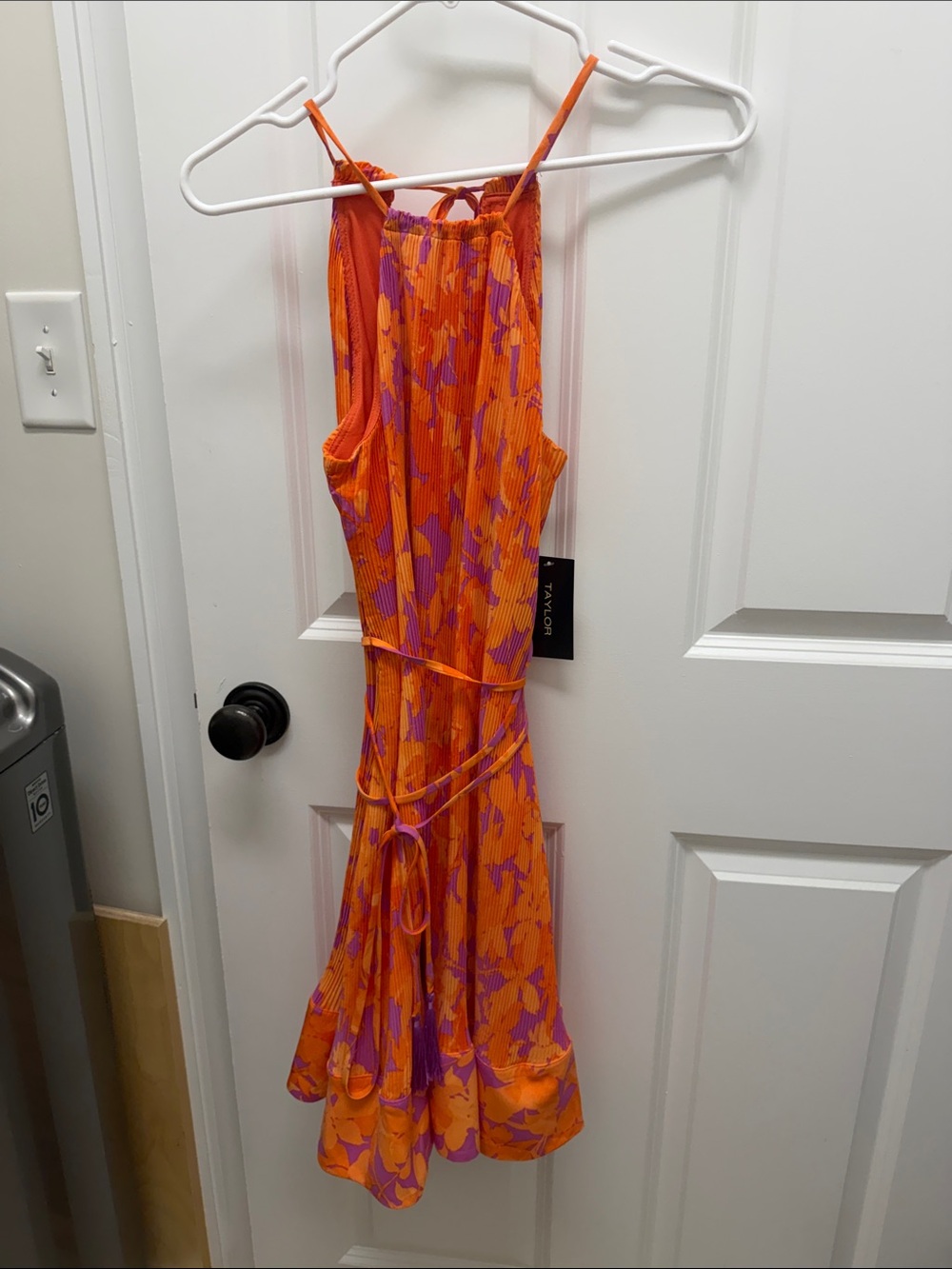 Taylor Orange & Purple Floral Halter Mini Dress